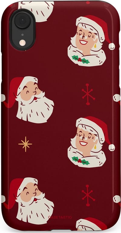 Casetastic hoesje geschikt voor Apple iPhone XR - Dubbellaagse bescherming - Mr. & Ms. Santa - Kerst - Fashion Case - Bordeaux Lichtgrijs Taupe