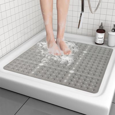 Antislip Douchemattens, 69 x 69 cm, Badmat met Zuignappen en Afvoeropeningen, Veilig voor Ouderen en Kinderen