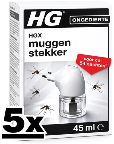 5 x HG X - Muggenstekker - Continue Bestrijding - Inclusief Stekker - 54 Nachten - 45 ml - Muggenbestrijding - Muggenstekker - Muggenbestrijding Slaapkamer - Muggenbestrijding Nacht - Muggenbestrijding Avond