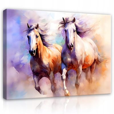 WALLARENA - Canvas schilderij - 100x70 cm - abstracte waterverf van paarden op doek