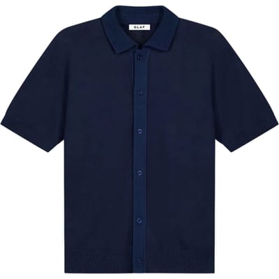 Olaf Linen Knitted Ss Polo Polos Donkerblauw M250702