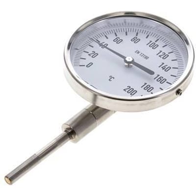 0 tot +200°C RVS Bimetalen Thermometer 100mm Behuizing 63mm Dompelbuis Onderaansluiting - TBLUSH-200-100-63