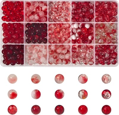 Kralen van 8 mm, 380 stuks, glazen kralen voor armbanden, kralen om te rijgen, kleurrijke kandi-kralen, knutselkralen, doe-het-zelf set, losse Kandi-kralen voor sieraden, knutselen, rood