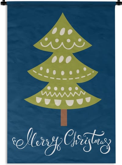Wandkleed  - Illustratie van een kerstboom met de quote Merry Christmas Wandkleed katoen 60x90 cm - Wandtapijt met foto