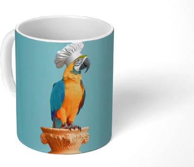 Mok - Koffiemok - Papegaai - Koksmuts - Grappig - Vogel - Mokken - 350 ML - Beker - Koffiemokken - Theemok