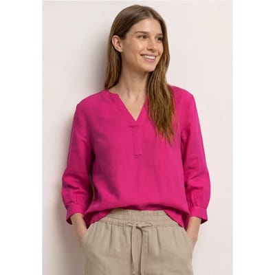 3/4-mouwen blouse van linnenmix met gespleten hals