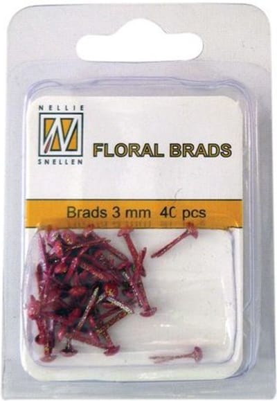 Nellie Snellen Floral Glitter Brads 3mm - 40stuks - Rood