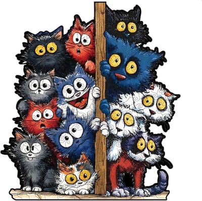 Houten Kat Puzzel - 3D Decoratie - Creatief Spel - Gelaagde Kunstvorm - A4 Formaat - Kleurverloop
