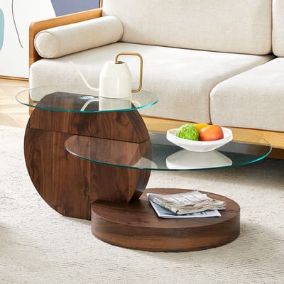 Moderne, minimalistische salontafel van gehard glas, met een meerlaags ontwerp, een frame van hoogwaardig MDF en diverse kleuropties.