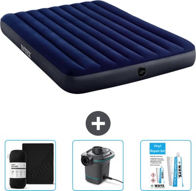 Intex Luchtbed - 2-Persoons - 152 x 203 x 25 cm cm - Blauw - Inclusief Hoeslaken - Pomp en Reparatieset