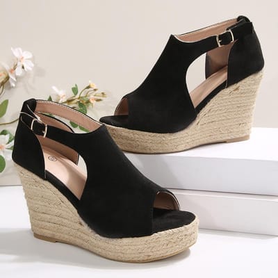 Dames Zomer Dikke Bodem Sleehak Sandalen Mode Holle Vismond Sandalen Buiten Vrije Tijd Ademende Hoge Hak Sandalen 41 zwart