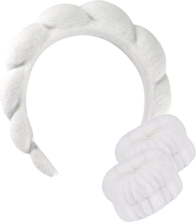 Microvezel Scrunchie Armbanden en Haarband - Absorberende Polsbandjes en Hoofdband - Skincare Set - Gezichtsreiniging - Nighttime Make up armband - GRWM Make-up Removal - Elastaan - Extra dik – XL variant