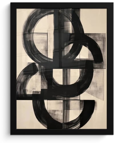 Poster in lijst - Fotolijst 30x40 cm - Posters - Cirkels - Lijnen - Vormen - Zwart - Posterlijst zwart - Decoratie - Wanddecoratie woonkamer - Muurdecoratie slaapkamer
