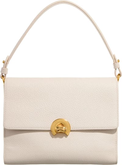 COCCINELLE Leren Schoudertas Binxie Handbag Grained Leather Lambskin White Crème