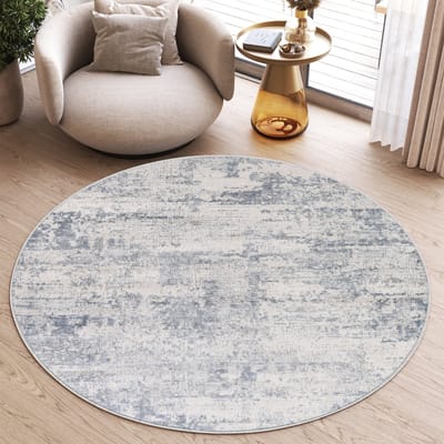 Tapiso Sky Rond Vloerkleed Hoogpolig Grijs Slaapkamer Tapijt Maat- 80x80