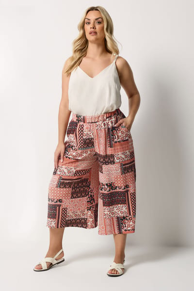Yours Oranje Paisley Culottes Size 42