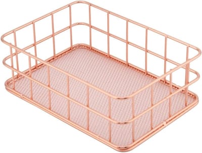 Roze Gouden IJzeren Opbergmand - Organizer voor Bureau, Decoratieve Opbergoplossing en Ruimtebesparende Accessoire