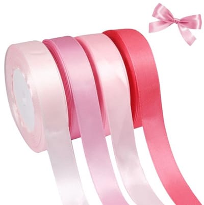 4 Kleuren Satijnlint - Roze 20mm x 22.9m - Hoogwaardige Cadeaulint voor Trouwerij - Feest - Cadeau Wikkelen - DIY Ambachten - Boeketten - Strikken Maken - Valentijnsdag