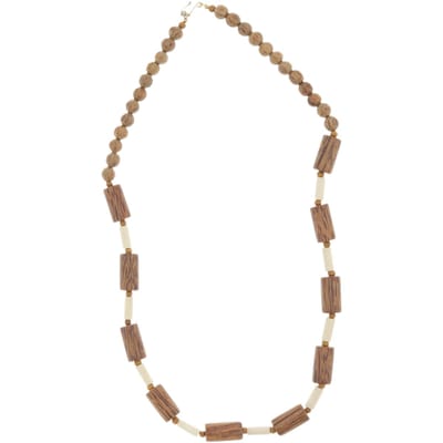 Behave – Ketting – Houten kralen – Beige;Bruin – 90 cm – Statement look