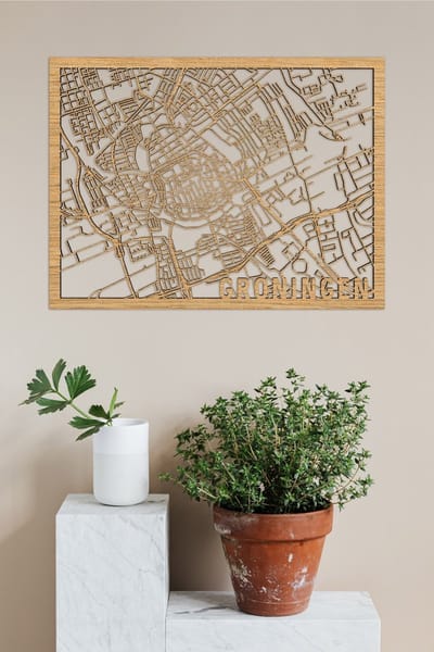 Houten Stadskaart Groningen Eikenhout 100x75cm Wanddecoratie Voor Aan De Muur City Shapes