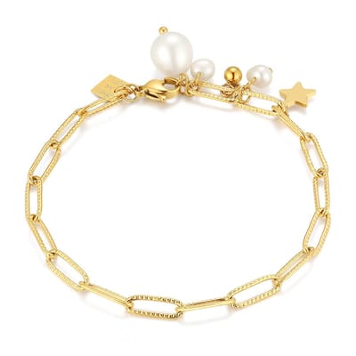 Twice As Nice Armband in goudkleurig edelstaal, ster en parels 16cm+3cm