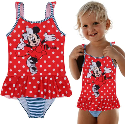 DISNEY Minnie Mouse EENDELIG badpak met stippen voor meisjes VOOR ZWEMBAD, VOOR STRAND / 116-122