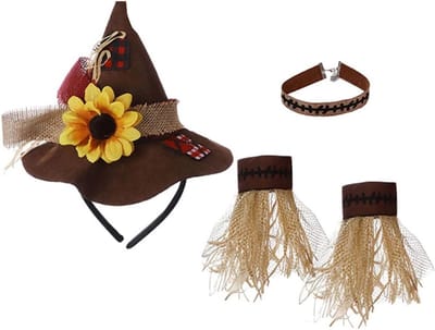 Halloween Scarecrow Kostuum Set met Choker, Hoed en Armband voor Volwassenen - Perfect voor Feestjes en Verkleedpartijen