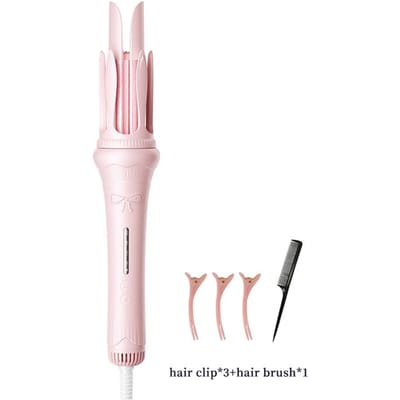 Bâton à friser automatique 32 mm Ions négatifs Barillet en céramique 4 réglages de température Pour des boucles durables Outil de coiffage EU rose