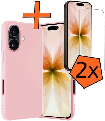 Hoes - Met 2x Screenprotector - Geschikt voor Apple iPhone 17 - Sterk & Shockproof - Back Cover - Siliconen Case - Telefoon Hoes - Lichtroze