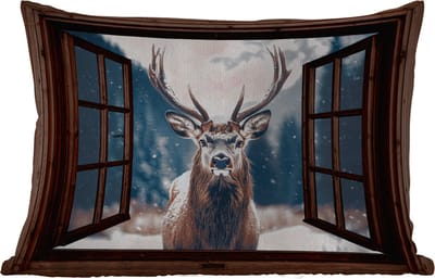 Buitenkussens - Tuin - Doorkijk - Hert - Dieren - Landschap - Winter - Sneeuw - Landelijk - 50x30 cm