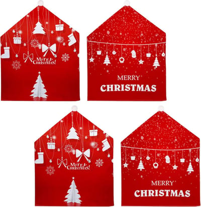 4 Stuks Kerst Stoel Covers Kerst Eetkamerstoel Achterhoezen Decoraties Kerst Stoel Zitslip Cover voor Xmas Vakantie Seizoen Thuis Keuken Kerstversiering (A