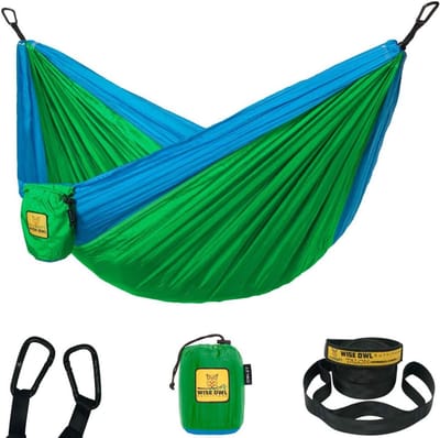 Kinderhangmat - Hangmat kinderen - Ontspannen buiten - Draagbaar parachute nylon - 240 x 140 cm - Groen en blauw