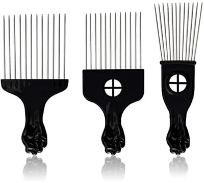 Set van 3 metalen afrokammen en haarplukkammen voor professionele haarkappers