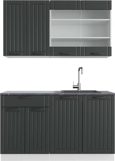 Vicco Fame-Line Eenpersoonskeuken – 140 cm, WB Antraciet Antraciet landhuis/wit