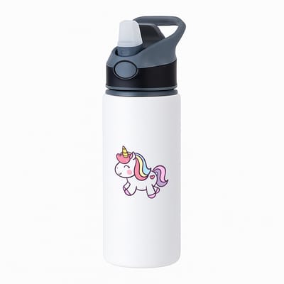 Hacebo® - Eenhoorn waterfles met rietje zwart - Unicorn - Dieren liefhebbers - Fantasie dier - paarden - water fles - 650ML