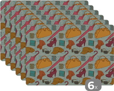 Placemat - Placemats kunststof - Kleren - Paraplu - Seizoenen - Design - 45x30 cm - 6 stuks - Hittebestendig - Anti-Slip - Onderlegger - Afneembaar