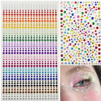 YYchan Glitter steentjes - Glitter steentjes gezicht -1225 kleurrijke strass - Creëer opvallende en sprankelende make - steentjes in 3 maten - zelfklevend en langdurig voor festivals & carnaval