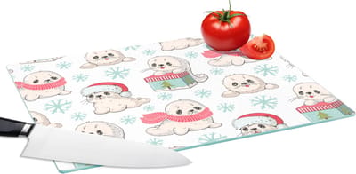 Glazen Snijplank - 39x28 - Zeehonden - Kinderen - Kerst - Winter - Patroon - Snijplanken Glas