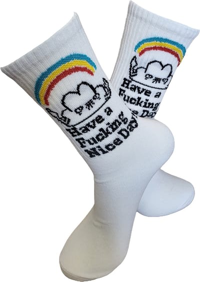 Verjaardags cadeau - Have a Nice Day Sokken - vrolijke sokken - witte sokken - tennis sokken - sport sokken - valentijns cadeau - sokken met tekst - aparte sokken - grappige sokken - Sokken waar je vrolijk van wordt - maat 37-44