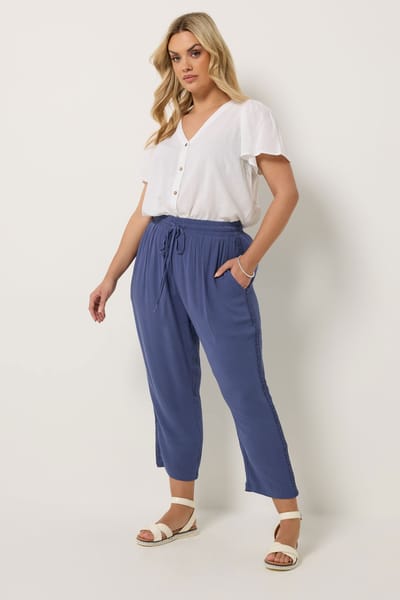 Yours Blauwe Gehaakte Cropped Broek Met Zijkanten Size 42
