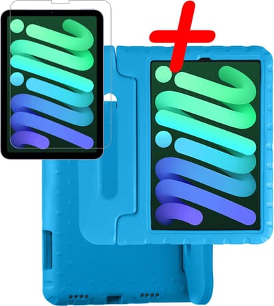 Hoesje Geschikt voor Apple iPad Mini 6 (2021) - 8.3 inch - 6e Generatie - Met Screenprotector - Kinderhoes Shockproof Bumper - Kidsproof Case - Tablet Hoes - Kinder Hoes Cover - Blauw