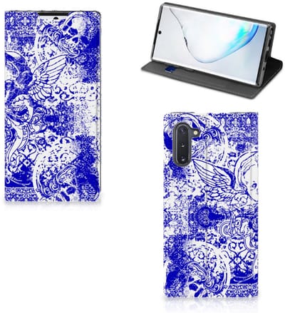 Mobiel BookCase Samsung Galaxy Note 10 Angel Skull Blauw