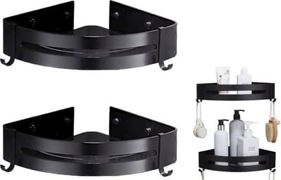 Somstyle Doucherek zonder Boren - 2 Stuks - Douche Wandrek Hangend - 30 x 22 x 3.5 CM - Doucherekjes - Zwart