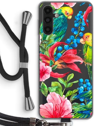 Case Company® - Hoesje met koord geschikt voor Samsung Galaxy A13 5G hoesje met Koord - Papegaaien - Telefoonhoesje met Zwart Koord - Bescherming aan alle Kanten en Over de Schermrand