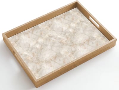 Dienblad hout 50x35 cm - Schootdienblad - Lichtbeige - Goudbruine Nerven - Marmer - Borrelplank rechthoek - Plateau dienbladen