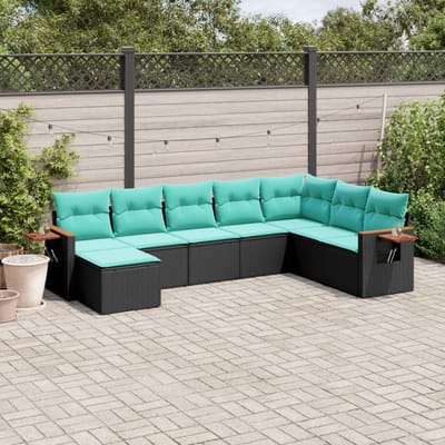 vidaXL - 8-delige - Loungeset - met - kussens - poly - rattan - zwart