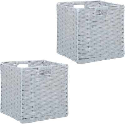 opbergmand badkamer - set van 2 - 31x32x30 cm - speelgoed - kunststof - grijs
