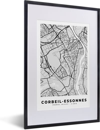Fotolijst incl. Poster - Corbeil-Essonnes - Plattegrond - Frankrijk - Kaart - Stadskaart - 40x60 cm - Posterlijst