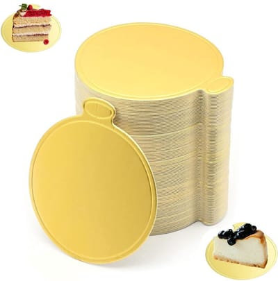 MTTProducts - Gold Round Mousse Cake Board - Mini Cake Plate - Herbruikbaar - 9cm Dikte - Verjaardag - Bruiloft - Feestelijke Presentatie