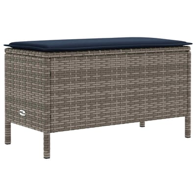 vidaXL - Tuin - Voetenbank - Grijs - en - Marineblauw - 80 - x - 38 - x - 42 - cm - PE - Riet